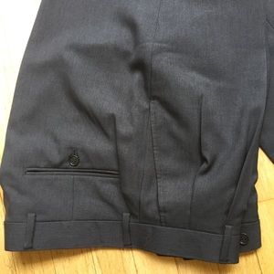 Charcoal Grey Pleated Cuffed Trousers Dress Pants